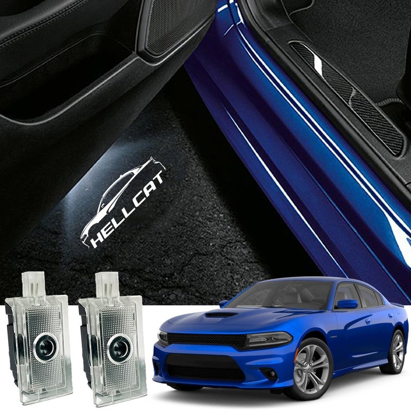 JUNMEI 2pcs Never Fade Door Light Led Logo for Dodge Charger Daytona Hellcat All Car Models Projector Ghost Shadow Puddle Courtesy Step Lights (Hellcat) - Image 1